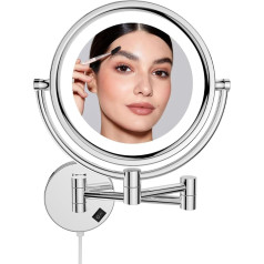 DOWRY Make-Up Mirror with Lighting Wall Mounted LED Cosmetic Mirror with Magnification 10x Double-Sided Mirror Magnifying Mirror with Light for Bathroom, Diameter 20 cm