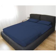 Double Bed Sheet Set Blue Non Iron Satin Look 100% Polyester Microfibre 2 Flat Sheet 2 Pillowcases Made in Italy