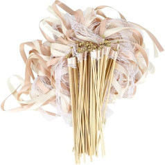 Pack of 50 Wedding Wands Lace Sticks with Wedding Ribbons, Silk Fairy Sticks, Party Favours for Parties, Baby Showers, Holidays, Celebrations (Champagne-50 Pieces)