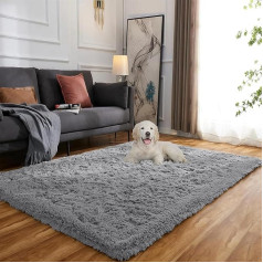 Fluffy Rug, Ultra Soft Living Room Rug, Washable Rugs, High Pile Rugs for Bedroom, Grey Carpet for Dining Room, Office, Lounge (Grey, 160 x 230 cm)