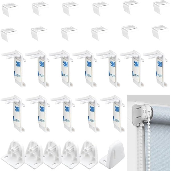 NINGYER 6 Kit Roller Blind Holder Window, No Drilling Roller Blind Replacement Parts with 6 x Roller Blind Brackets + 12 x Adjustable Clamps, for Blackout Roller Blind, Side Pull Roller Blind and