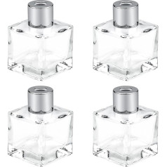 4 Pcs Glass Diffuser Empty Clear Bottles 50 ml Essential Fragrance Oil Reed Diffuser Set Small Square Glass Diffuser Bottles with Caps for Home Bathroom Decorative Fragrance Accessories Use