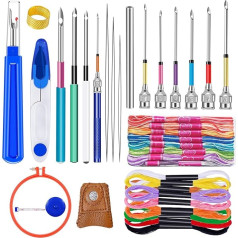 41 Pieces Needle Punch Set, Embroidery Tool, Punch Needle Accessories with 20 Embroidery Twists, 10 Embroidery Needles, Needle Threader, Large Seam Ripper and Scissors, Thimble and Embroidery Hoop