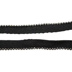 1 Metre Cotton Black Tube Cord with Beads, Long Border Shoelaces, for Bridal Dresses, Arts & Crafts, Scrapbooking, Embellishments - 12 mm Insert Ribbon Width - Black, 3 Metres