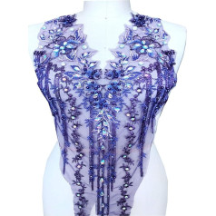 Heavy Beaded Lace Rhinestone Applique Flower Embroidery Lace Patches Sewing on Dancing Wedding Dress Embellishments for Craft Projects (Purple)