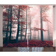 ABAKUHAUS Forest Rustic Curtain, Autumn Natural Woods, Living Room Universal Tape Curtains with Loops and Hooks, 280 x 225 cm, Brown Grey
