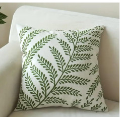 1 x Kissenbezug mit grünen Blättern, bestickt, 45 x 45 cm, dekorativer quadratischer Kissenbezug für Wohnzimmer, Schlafzimmer, Couch, Sofa, Heimdekoration, Raumdekoration (45 x 45 cm)