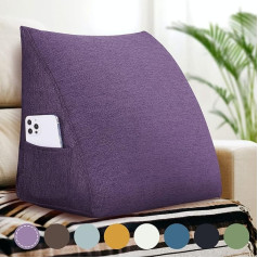 Large Triangular Cushion High Back Cushion High Back Cushion Backrest for Bed Perfect as Cushion for Watching TV and Reading Available in Many Sizes Purple 45 cm
