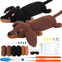 Umllpet Crochet Set for Beginners, Crochet Animal Kit Complete Dachshund Dog Crochet with Yarn Hook Needles, Crochet Learning Starter Animal Set Beginner Crochet Set, Crochet Hook Set for DIY Crafts