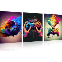 hocadon 3 x Game Wall Pictures with Frame, 3D Modern Pictures, Living Room Canvas Pictures, Living Room Poster Set, 30 x 40 cm, Wall Decoration, Living Room & Bedroom
