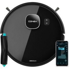 Cecotec Conga Eternal Pet Vital Robot Vacuum Cleaner, 110 Minutes Autonomy, 3 Power and Scrubbing Levels, Silicone Brush, 10 Programs App, Virtual Assistant Alexa, Black