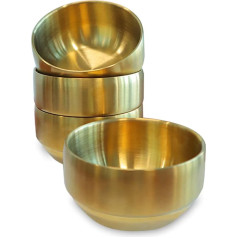 4 Pieces Thick 304 Stainless Steel Bowls, Small Double Walled Rice Bowls, Stainless Steel Soup Bowls, Metal Bowls for Salad, Fruit, Cereal, Pasta (Gold, 12 cm)