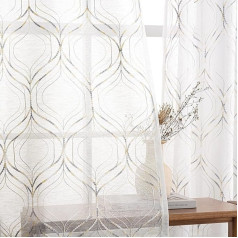 MIULEE Diamond Pattern Embroidered Sheer Curtains with Eyelets for Bedroom Living Room Modern Minimalist 2 Piece Curtain Set 140 x 245 cm Ash