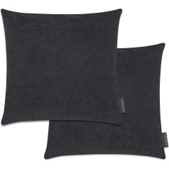 Magma Alfa Cushion Cover, 40 x 40 cm, Set of 2, Black, Velvety Soft, Cuddly Velour Look, Rectangular Cushion Cover for Living Room, Bedroom, Office and Guest Room, Washable