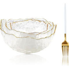 Crystal Salad Bowl Set - Glass Fruit Candy Snacks Dessert Decorative Bowls with Dinner Fork for Home Wedding Party - 380/700/1450ml