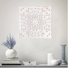 Wooden Hanging Wall Panel 30x30cm Heart Shaped Square Decorative Carved Floral Distressed Rustic Wall Art Sculpture Wall Ornament for Hallway Living Room Cafe Office