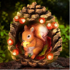 Muldale Sidney Gartendeko Eichhörnchen mit Solarlicht – handbemalte, leuchtende rote Eichhörnchenstatue Skulptur – ideal als Dekoration für draußen – in Geschenkbox
