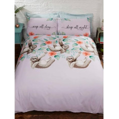 Rapport Cute Sloths Novelty Duvet Cover Bed Set, Polycotton Lilac, Double