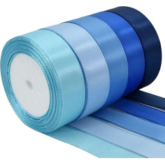 TONIFUL 5 Colours 115 m x 25 mm Satin Ribbon Gift Ribbon Fabric Ribbon Decorative Ribbon Fabric Ribbons for Crafts and Gift Packaging, Decoration, Flowers, Crafts, Blue System (23 m/per Volume)