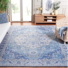Safavieh Traditional Rug for Machine Washable and Non-Slip - Ideal for High Traffic Areas - Tucson Collection, Short Pile, Light Blue and Blue, 67 x 183 cm