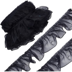 Spitzenbesatz Organza Spitzenband 9.14m 9.7cm Breit Schwarzes Plissee Stoffband Chiffon Einfassung Besätze Zum Nähen Basteln Verzierung Für Hochzeiten Brautkleider Und Kleidung