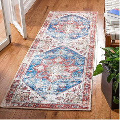 SAFAVIEH Tucson Collection TSN102M Vintage Machine Washable Non-Slip Rug, Blue/Red, 60 x 20 cm