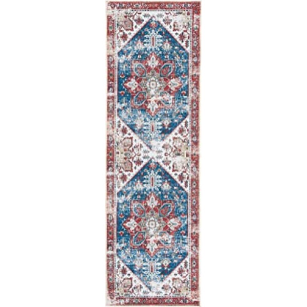 SAFAVIEH Tucson Collection TSN102M Vintage Machine Washable Non-Slip Rug, Blue/Red, 60 x 20 cm