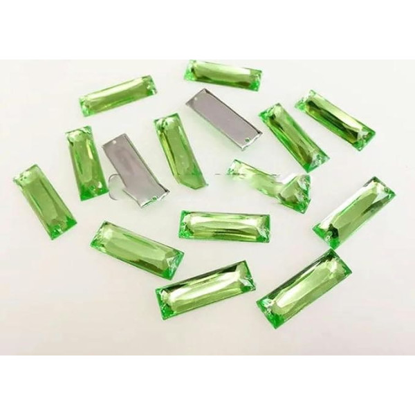 5x10mm 5x15mm 7x21mm 8x24mm Straight Strip Shape Acrylic Rhinestones Sew On Two Holes DIY Clothing Accessories Light Green 8x24mm 50pcs
