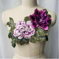 Lace Sticker Patches Purple 3D Peony Flower Leaf Lace Fabric Multilayer Collar Embroidered Dress Appliques Patches for Wedding Dress DIY (D, One Size)