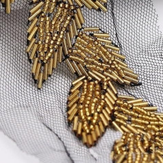 Perlen-Spitzen-Verzierungen, Blattnetz-Spitzenband, Brautkleid, Spitzenapplikation für DIY (Farbe : Gold Schwarz, Size : 6 cm x 90 cm)