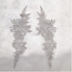 2 Stück = 1 Paar Vintage Farben Blume Stickerei Spitze Applikation Stoff Jacquard Band Spitze Stoff Nähen Verzierungen (Color : Grey)