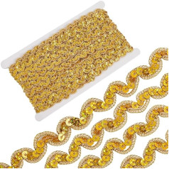 CABODYALS 13 m Gold Sequin Ribbons Trimming Made of Polyester Flat Sequins Wavy Edge Scroll Stripes Metallic Sequin Ribbon for Sewing Making Embellishments Christmas Decoration B