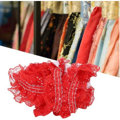 2 Pieces 5 Yards Print Dots Satin Organza Lace Trim, Pleated Organza Lace Edge Trim, Ruched Mesh Chiffon Ribbon, Embroidered Lace Trim, Ruched Mesh Chiffon Ribbon (Red)