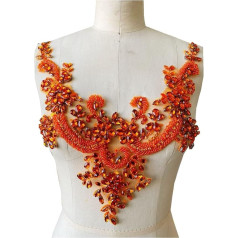 LEOXAO Decorative Patches Embroidery Applique Lace Ribbon Shiny Pearl Lace Sequins Accessories Costumes Wedding Dress Collar Decoration(Tangerine)