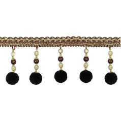 Beautiful 4-Inch Beaded Detail Pom Pom Tassel Fringe – Brown – Gold (Sold by the yard)