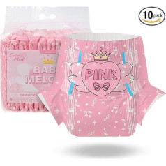 CutiePlusU Adult Nappies, Pack of 10, Disposable Incontinence Briefs with Tabs for Women and Men, Maximum Absorbency Overnight Little Musician (Large 37 - 47 inches)