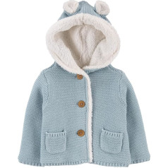 Carter's Unisex Baby Boys and Baby Girls Button Front Hooded Sherpa Lined Cardigan Jacket (Blue, 18 Months), blue