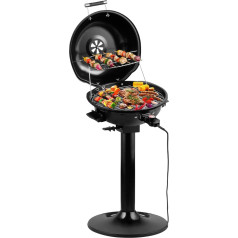 CUSIMAX Electric Grill Stand Grill with Lid and Base, Adjustable Temperature and Fat Tray, 1600 W Electric Barbecue Grill for Outdoor Use, Balcony and Garden, Easy to Clean