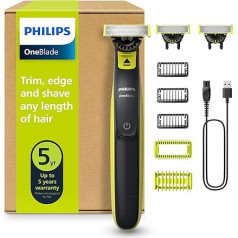 Philips OneBlade 360 Face & Body Razor & Trimmer Including 3 x 360 Blades, 3 Comb Attachments (1/3/5 mm) + Skin Guard, Wet & Dry Shaving, Battery USB, for Face & Body (QP2824/31)
