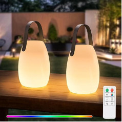GGII LED Table Lamp, Portable Wireless Battery Rechargeable with Remote Control - Warm White 8 Colours Dimmable, Waterproof Outdoor Table Lamp Pack of 2 for Home and Garden