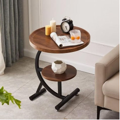 BohrenCL Side Table C Shape Side Table Wood Round Coffee Table Round Living Room Table Small Table Double Shelf Sofa Table Modern Mobile Coffee Table Coffee Table Small for Couch and Sofa