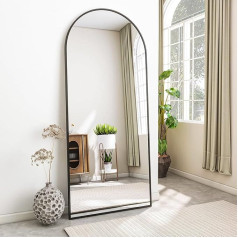 Koonmi Standing Mirror with Arched Top, 171 x 76 cm, Large Arc Mirror with Durable Glass, Wall Mounted Full Length Mirror, Lean or Free Placement with Bracket, Black