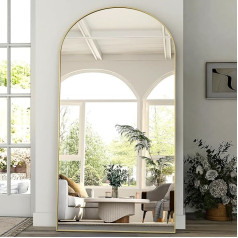BEAUTYPEAK Large Arch Full Length Mirror 218 x 102 cm, Curved Standing Mirror Hanging or Leaning on the Wall, Large Floor Mirror with Stand for Bedroom, Living Room or Dressing Room, Gold