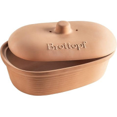 MÄSER 931996 Series Ceramica Bread Pot Oval Made of Natural Clay - Practical Bread Storage - Bread Container with Handle on Lid - Bread Bin Clay Unglazed - Breathable Clay Pot for Bread, Ceramic,