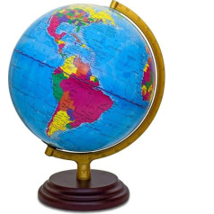 Magellan Cimbria Illuminated Globe with Political Map Image and Economical LED Lighting, Diameter 25 cm, Globe with Reddish Brown Wooden Base Including Cable and USB Power Supply Political Map Image
