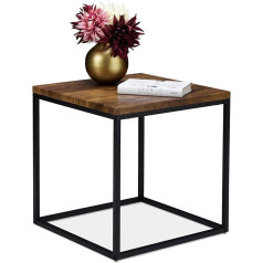 Relaxdays Square Side Table, 45 cm, Industrial, Storage Table, Living Room & Bedroom, Metal, Wood Effect/Black
