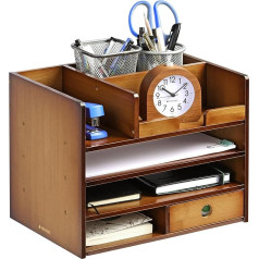 Navaris Desk Organiser Shelf Made of Bamboo - 33 x 24 x 26 cm Organiser System Letter Tray Made of Wood - for Table Office Desk - Easy to Clean
