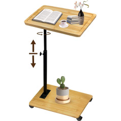Side Table C Shape Bamboo Metal Modern Height Adjustable with Wheels Small Side Table Coffee Table Bed Table Sofa Table Coffee Table Bedside Table Care Table for Living Room Bedroom Bathroom
