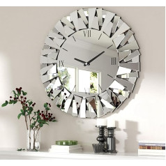 Artloge Wall Clock Silver Large Decorative Mirror Living Room Clocks 80 x 80 cm Wall Clocks with Roman Numerals Silent Kitchen Clocks Decor Wall Clock for Living Room Kitchen Bedroom