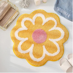 Cute Bath Mat, Soft Fluffy Flower-Shaped Bath Mat Rugs Made of Microfibre, Water Absorbent Non-Slip Entrance Door Mat for Toilet Bath Shower Bathroom Mat 65 cm x 65 cm (Yellow)